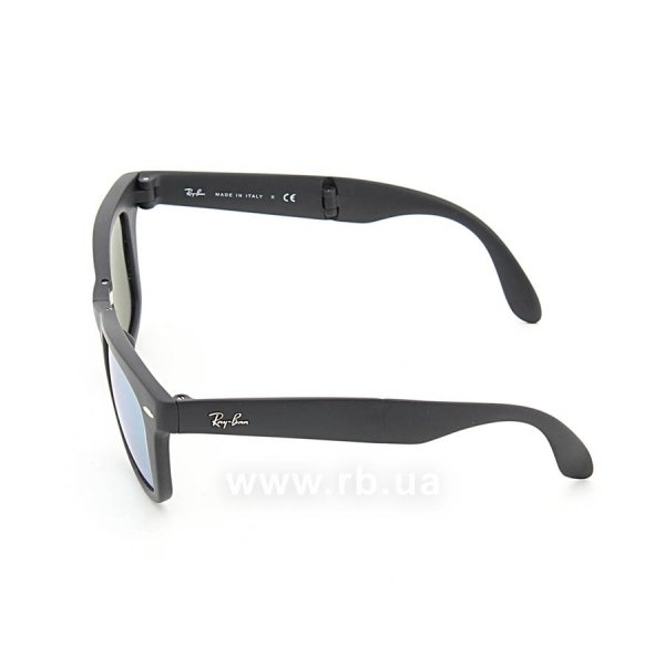   Ray-Ban Folding Wayfarer RB4105-6022-30 Matt Black | Light Blue Mirror,  