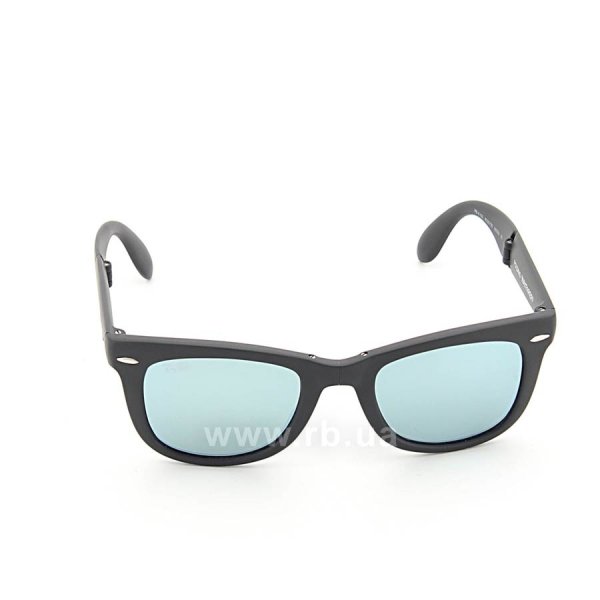   Ray-Ban Folding Wayfarer RB4105-6022-30 Matt Black | Light Blue Mirror,  