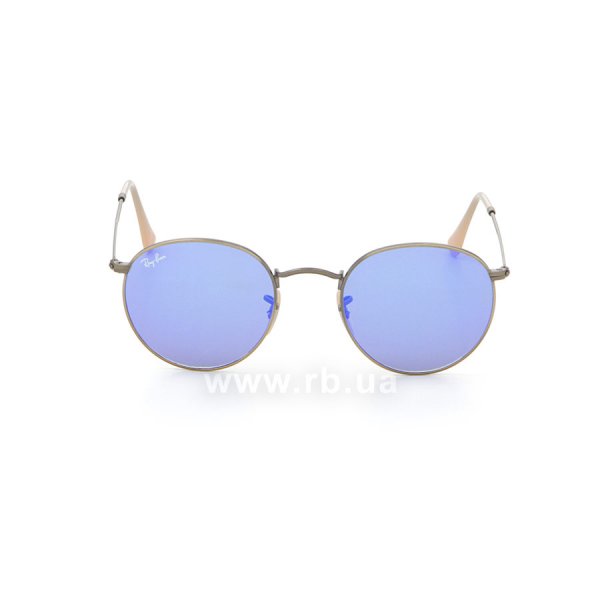   Ray-Ban Round Metal Flash Lenses RB3447-167-68 Matte Bronze| Dark Blue Mirror ,  