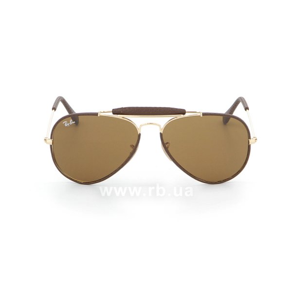 Sunglasses Ray-Ban Craft Outdoorsman RB3422Q-9041 Dark Arista / Dark Brown Leather | Natural Brown (B-15XLT), front view