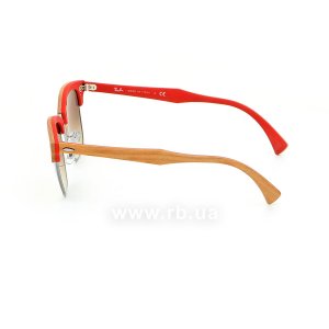 Очки Ray-Ban Clubmaster Wood RB3016M-1219-7O Light Brown Wood / Silver / Red |  Mirror Faded Brown, вид слева