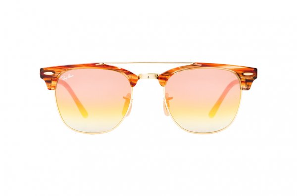   Ray-Ban Clubmaster Double Bridge RB3816-1237-I1 Light Striped Brown  | Orange Mirror