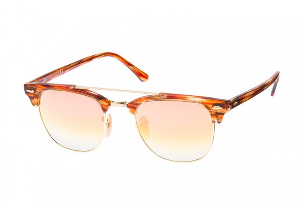   Ray-Ban Clubmaster Double Bridge RB3816-1237-I1 Light Striped Brown  | Orange Mirror