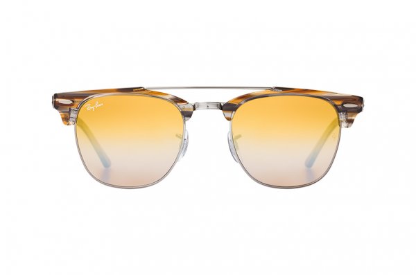   Ray-Ban Clubmaster Double Bridge RB3816-1238-I3 Striped Brown | Brown Mirror / Silver Gradien 