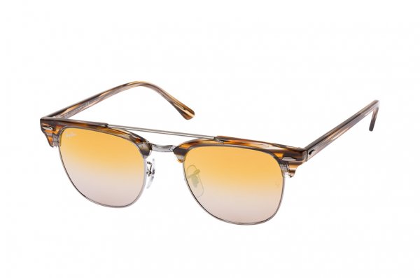   Ray-Ban Clubmaster Double Bridge RB3816-1238-I3 Striped Brown | Brown Mirror / Silver Gradien 
