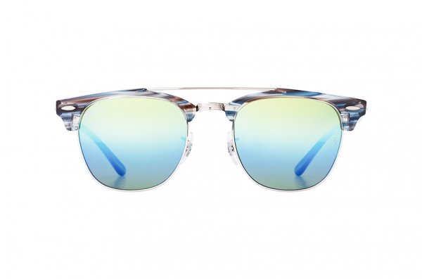   Ray-Ban Clubmaster Double Bridge RB3816-1239-I2 Striped Brown/Blue  | Green Mirror / Gradient Blue