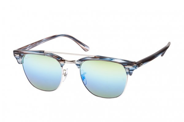   Ray-Ban Clubmaster Double Bridge RB3816-1239-I2 Striped Brown/Blue  | Green Mirror / Gradient Blue