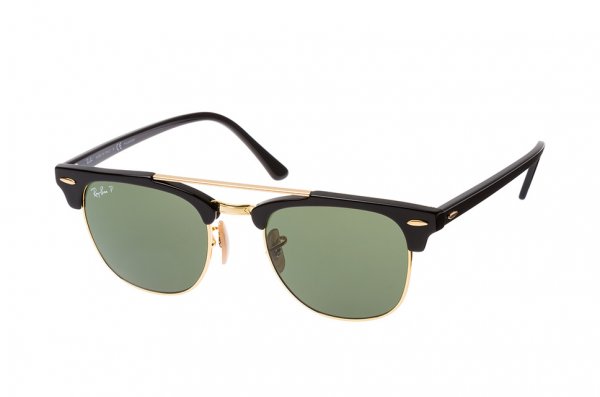   Ray-Ban Clubmaster Double Bridge RB3816-901-58 Black / Arista  | Green Polarized