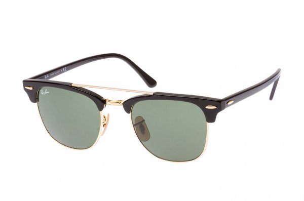   Ray-Ban Clubmaster Double Bridge RB3816-901 Black / Arista  | Natural Green (G-15XLT)