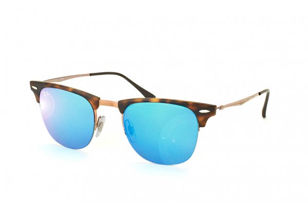   Ray-Ban Clubmaster LightRay RB8056-175-55 Havana / Light Brown | Blue Mirror