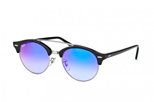   Ray-Ban Clubround Double Bridge RB4346-6250-7Q Black/Silver | Faded Blue