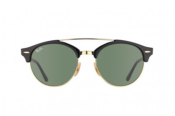   Ray-Ban Clubround Double Bridge RB4346-901 Black | Natural Green (G-15XLT)