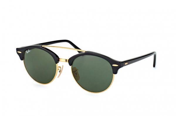   Ray-Ban Clubround Double Bridge RB4346-901 Black | Natural Green (G-15XLT)