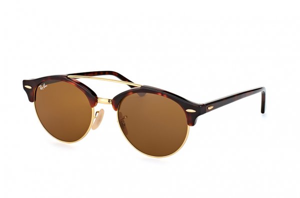  Ray-Ban Clubround Double Bridge RB4346-990-33 Arista/Red tortoise | Natural Brown (B-15XLT)