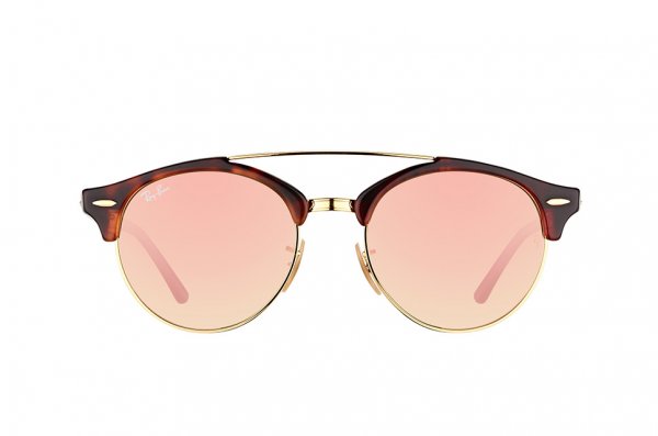   Ray-Ban Clubround Double Bridge RB4346-990-7O Arista/Red tortoise | Mirror Faded Brown