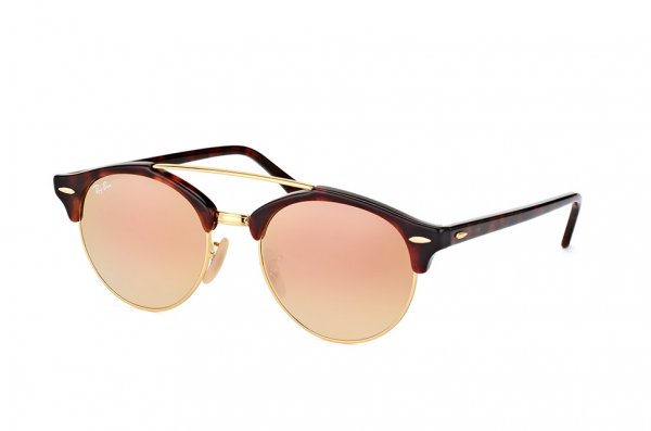   Ray-Ban Clubround Double Bridge RB4346-990-7O Arista/Red tortoise | Mirror Faded Brown