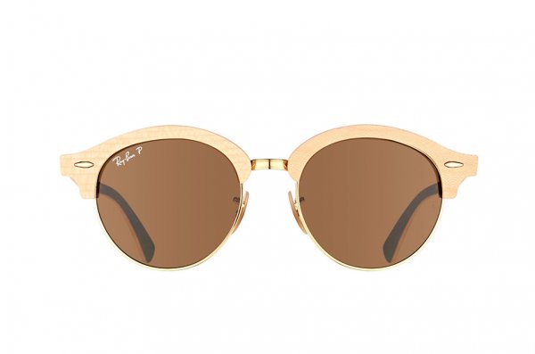   Ray-Ban Clubround Wood RB4246M-1179-57 Light Brown Wood / Arista/ Brown | Natural Brown Polarized