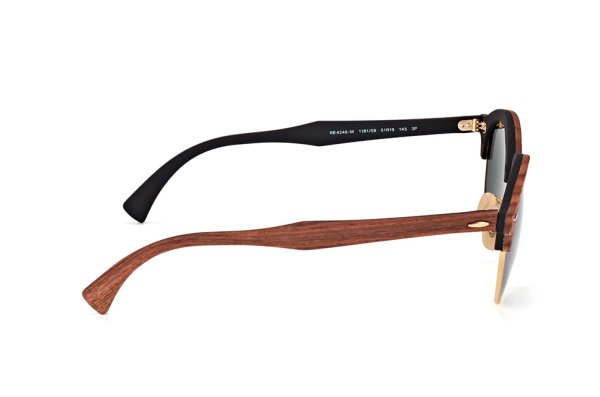   Ray-Ban Clubround Wood RB4246M-1181-58 Dark Wood / Arista/ Black| Natural Green Polarized