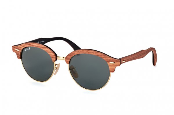   Ray-Ban Clubround Wood RB4246M-1181-58 Dark Wood / Arista/ Black| Natural Green Polarized