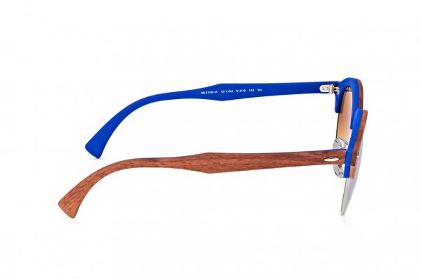   Ray-Ban Clubround Wood RB4246M-1217-9U Dark Wood / Silver / Blue | Mirror Blue Yellow