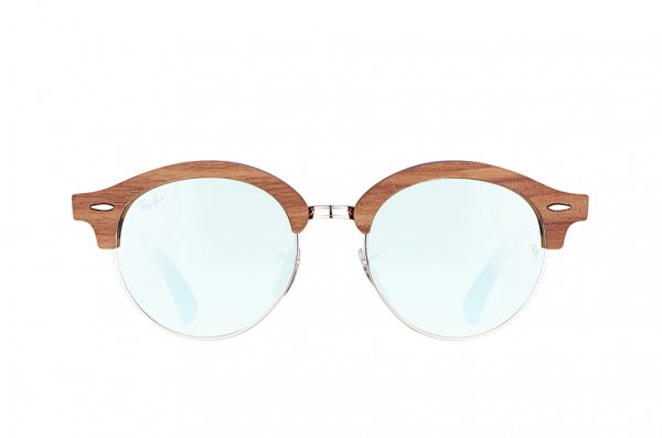   Ray-Ban Clubround Wood RB4246M-1217-9U Dark Wood / Silver / Blue | Mirror Blue Yellow