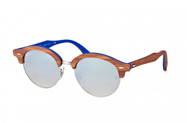   Ray-Ban Clubround Wood RB4246M-1217-9U Dark Wood / Silver / Blue | Mirror Blue Yellow