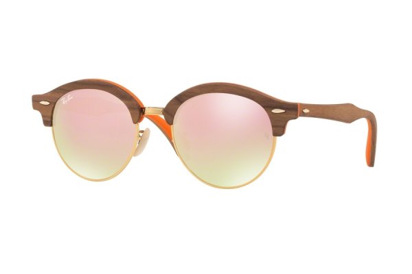   Ray-Ban Clubround Wood RB4246M-1218-7O Light Brown Wood / Arista/ Orange | Mirror Faded Brown