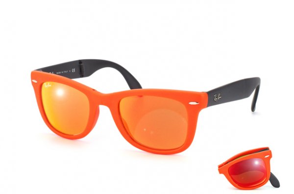   Ray-Ban Folding Wayfarer RB4105-6019-69 Matt Black | Orange Mirror