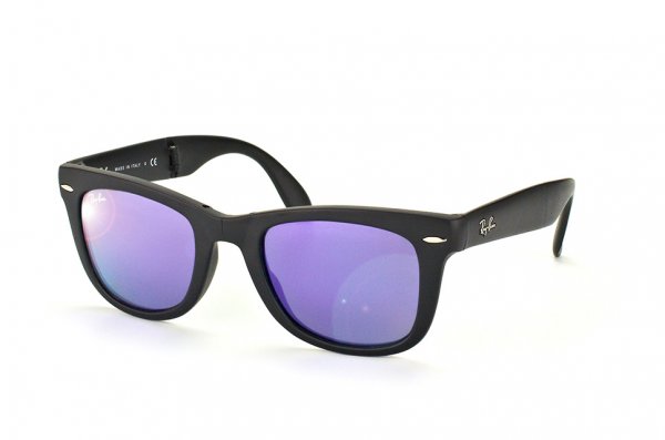   Ray-Ban Folding Wayfarer RB4105-601S-1M Matte Black| Light Violet Mirror