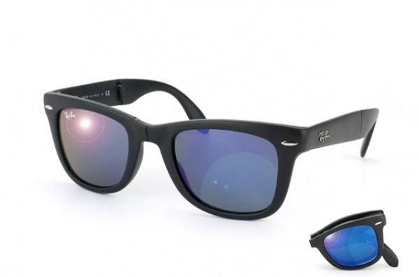   Ray-Ban Folding Wayfarer RB4105-601S-68 Matt Black/Blue Mirror