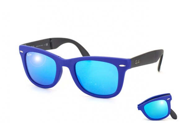   Ray-Ban Folding Wayfarer RB4105-6020-17 Matt Black | Blue Mirror