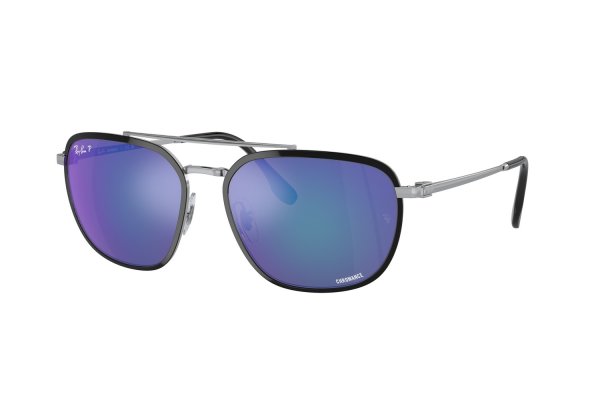   Ray-Ban Highstreet RB3708-9144-4L Black / Silver | Blue Mirror Polarized