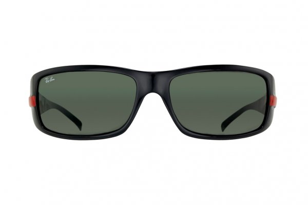   Ray-Ban Highstreet RB4057-745 Shny Black / Red Insert | Natural Green (G-15 XLT)