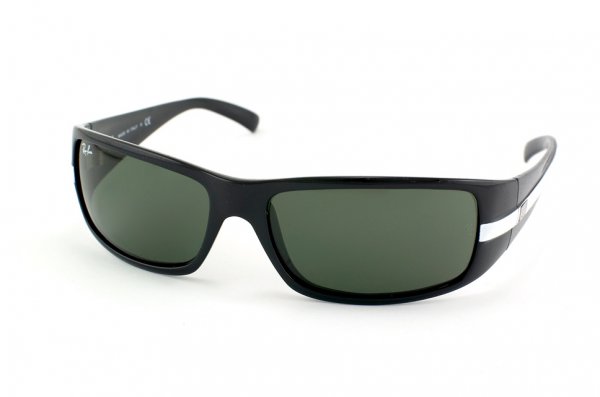  Ray-Ban Highstreet RB4057-746 Shiny Black/White Insert/Natural Green (G-15XLT)