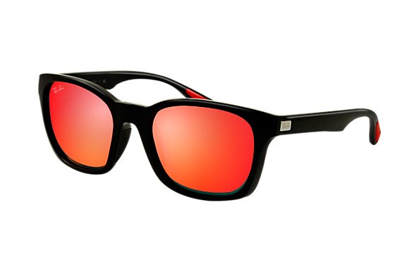   Ray-Ban Highstreet RB4197-601-6Q Black | Grey Mirror Red/Yellow Solid Color - Mirror