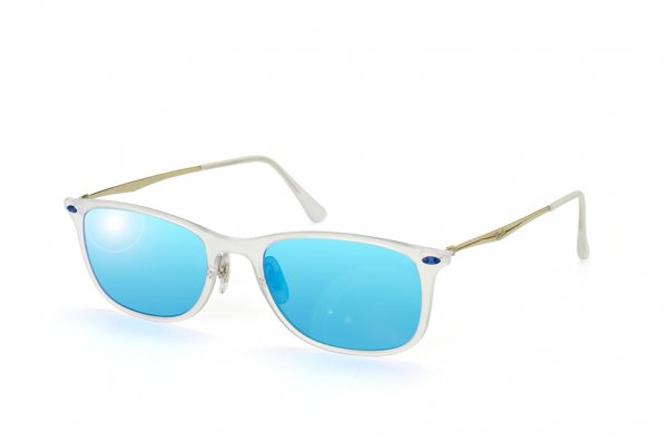   Ray-Ban New Wayfarer LightRay RB4225-646-55 Matte Transparent | Blue Mirror