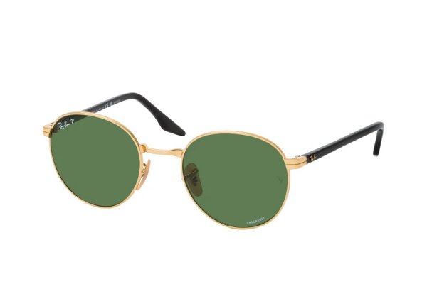   Ray-Ban Round Chromance RB3691-001-P1 Arista / Black | Natural Green Polarized