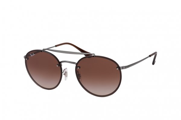   Ray-Ban Round Double Bridge Flat Lenses RB3614N-9144-13 Dark Grey | Faded Brown
