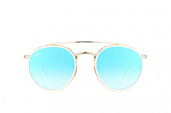   Ray-Ban Round Double Bridge RB3647N-001-4O Arista / White | Blue Gradient Mirror
