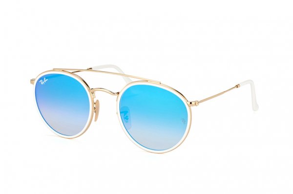   Ray-Ban Round Double Bridge RB3647N-001-4O Arista / White | Blue Gradient Mirror