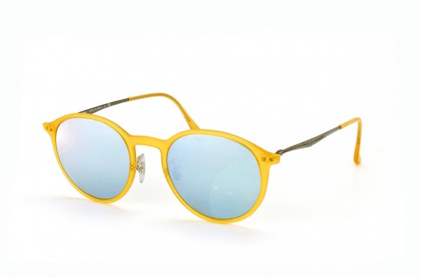   Ray-Ban Round LightRay RB4224-6186-30 Matte Yellow| Blue Mirror