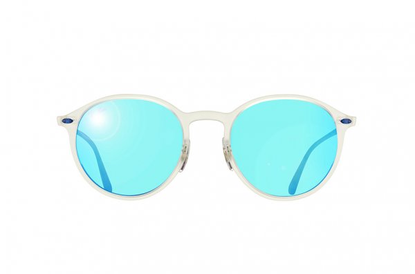   Ray-Ban Round LightRay RB4224-646-55 Matte Transparent | Blue Mirror