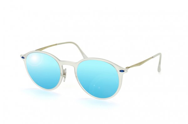  Ray-Ban Round LightRay RB4224-646-55 Matte Transparent | Blue Mirror