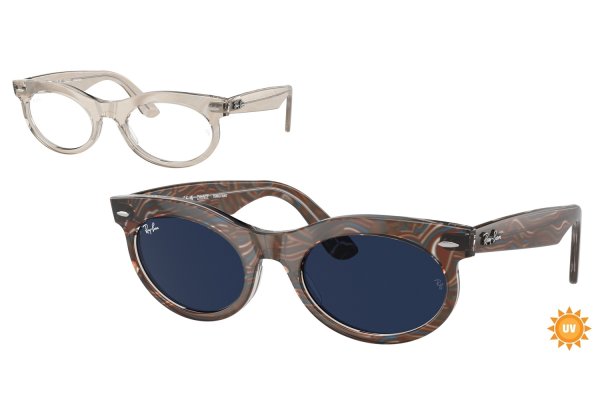   Ray-Ban Wayfarer Oval Change RB2242-1383-GG Photochromic Light Beige -> Stroped Brown | Clear to Blue (Photochromic)