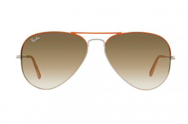   Ray-Ban Aviator Large Metal RB3025-071-51 Silver Bridge and Temple, Orange Frame Top, Beige Frame Bottom/Faded Brown