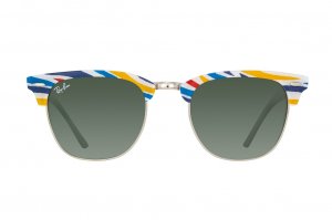 Очки Ray-Ban Clubmaster RB3016-1013 Blue-Red-Yellow-Azure Striped/White/Natural Green (G-15XLT)