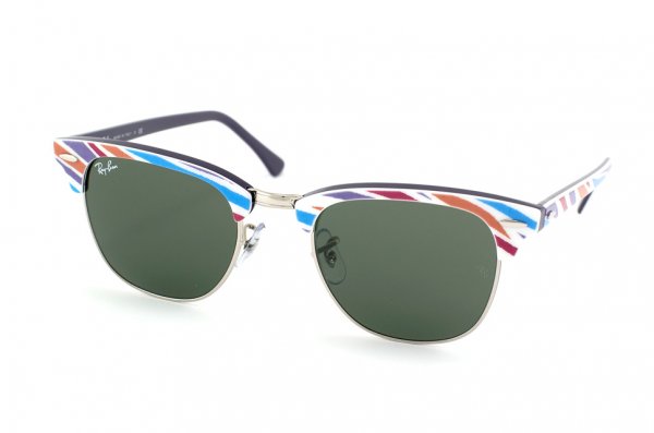 Очки Ray-Ban Clubmaster RB3016-1014 Violet-Fuchsia-Azure-Pink Striped/ Violet | Natural Green (G-15 XLT)