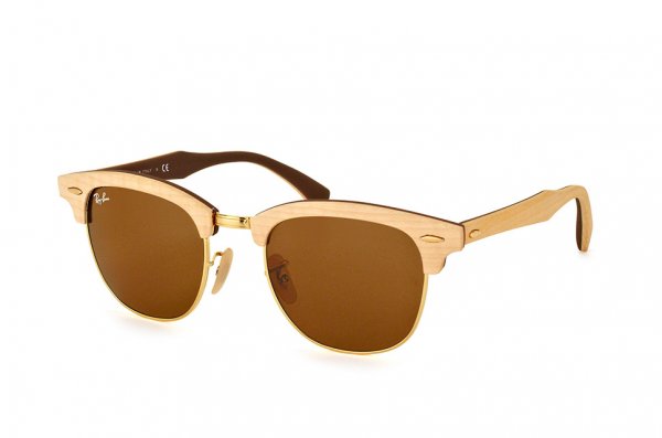 Очки Ray-Ban Clubmaster Wood RB3016M-1179 White Wood/Arista/Brown | Natural Brown (B-15XLT)
