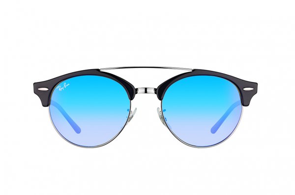   Ray-Ban Clubround Double Bridge RB4346-6250-7Q Black/Silver | Faded Blue