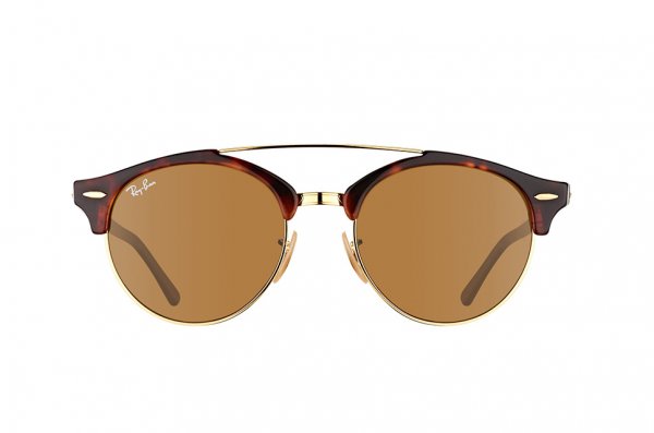   Ray-Ban Clubround Double Bridge RB4346-990-33 Arista/Red tortoise | Natural Brown (B-15XLT)